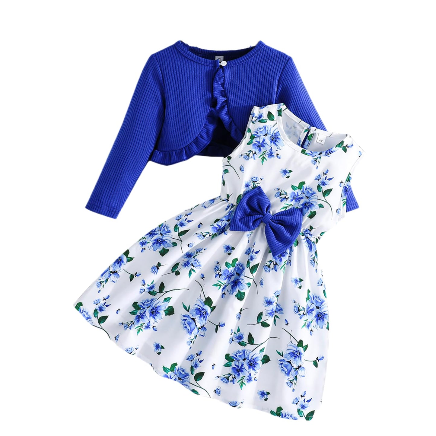 Yanmucy Little Girls Dresses with Cardigan Sets 2PCS Baby Girls Floral Dresses Toddler Kids Long Sleeve Ruffle Coat Girls Clothes for 2-8 Years
