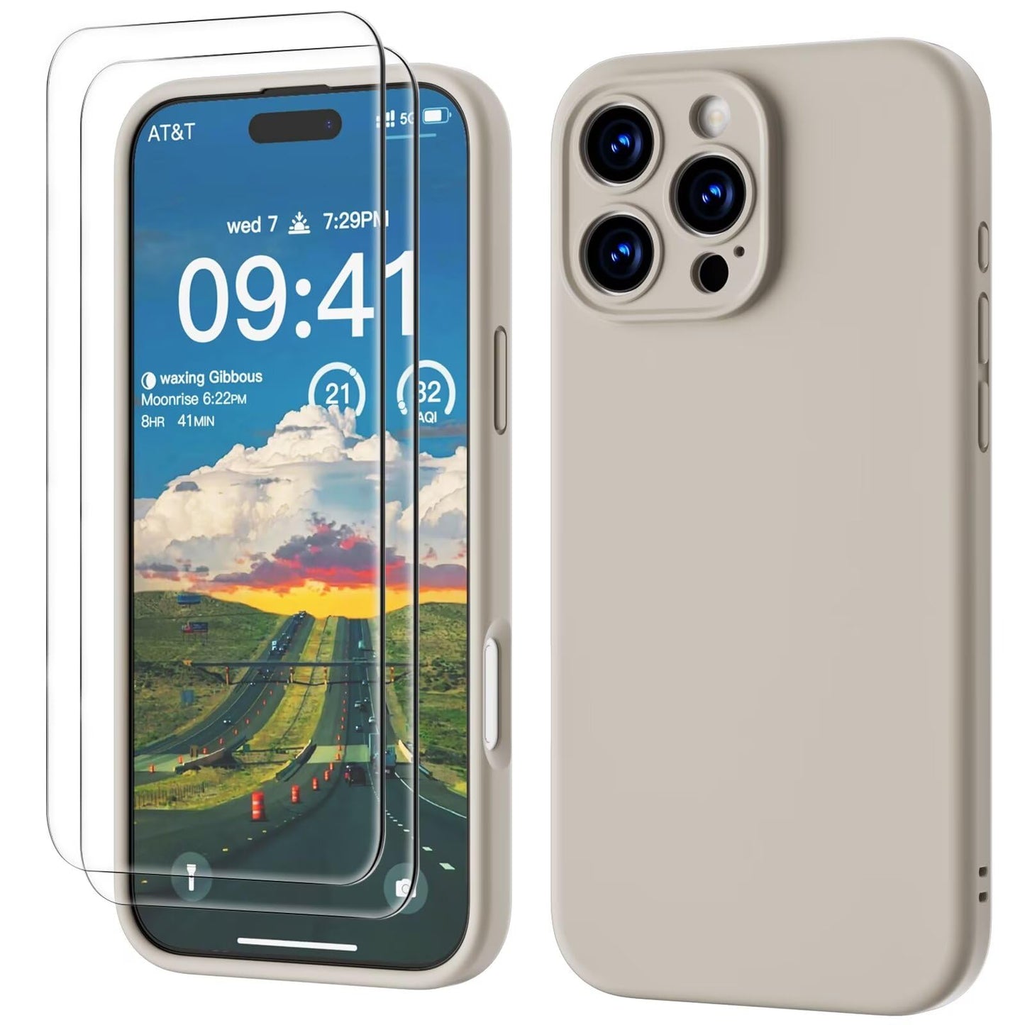 GOODVISH 3 IN 1 for iPhone 16 Case 6.1 inch, Upgraded Camera Protection, 2X HD Screen Protector, Liquid Silicone Anti-Scratch Shockproof Gel Rubber Anti-Fingerprint Phone Case Cover, Stone Grey