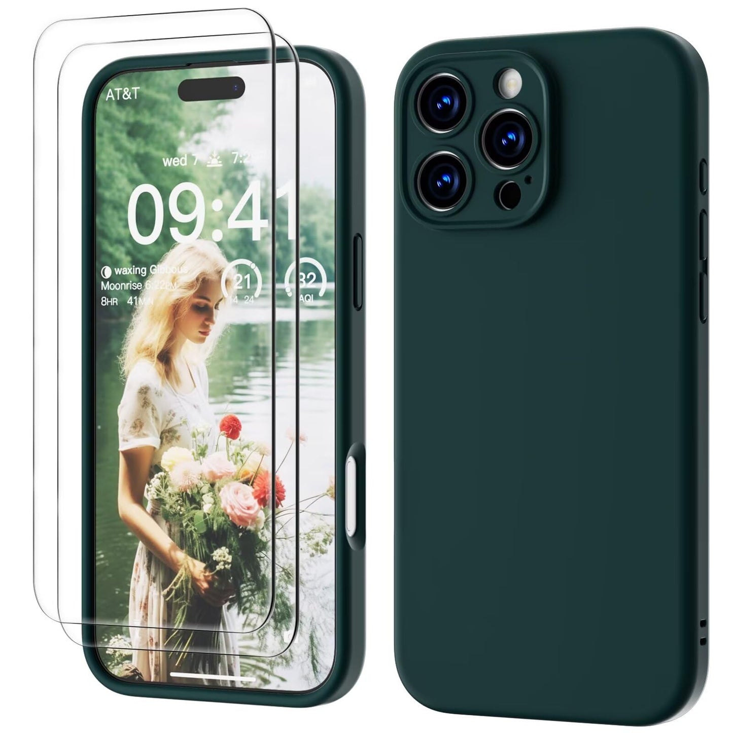 GOODVISH 3 IN 1 for iPhone 16 Case 6.1 inch, Upgraded Camera Protection, 2X HD Screen Protector, Liquid Silicone Anti-Scratch Shockproof Gel Rubber Anti-Fingerprint Phone Case Cover, Stone Grey