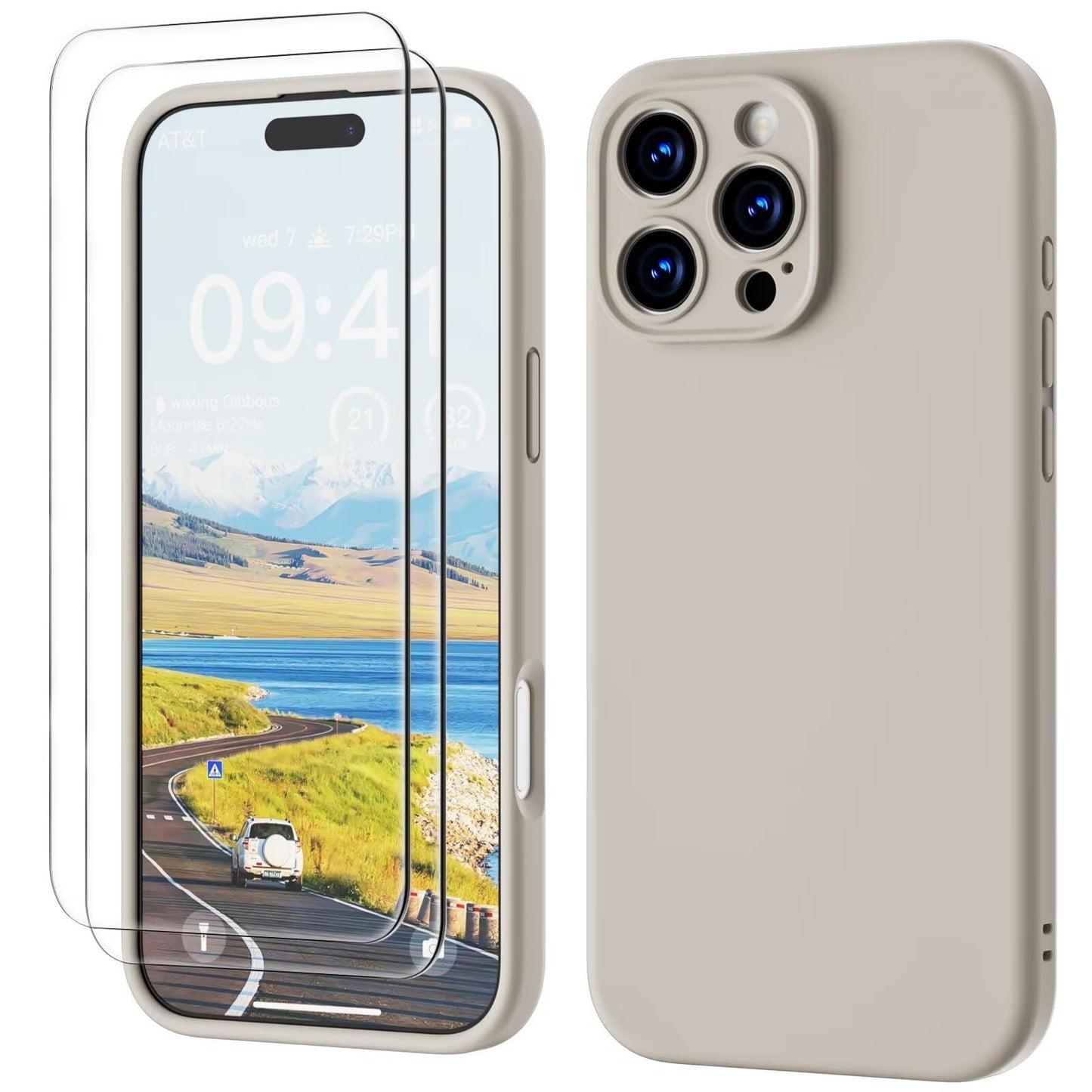 GOODVISH 3 IN 1 for iPhone 16 Case 6.1 inch, Upgraded Camera Protection, 2X HD Screen Protector, Liquid Silicone Anti-Scratch Shockproof Gel Rubber Anti-Fingerprint Phone Case Cover, Stone Grey