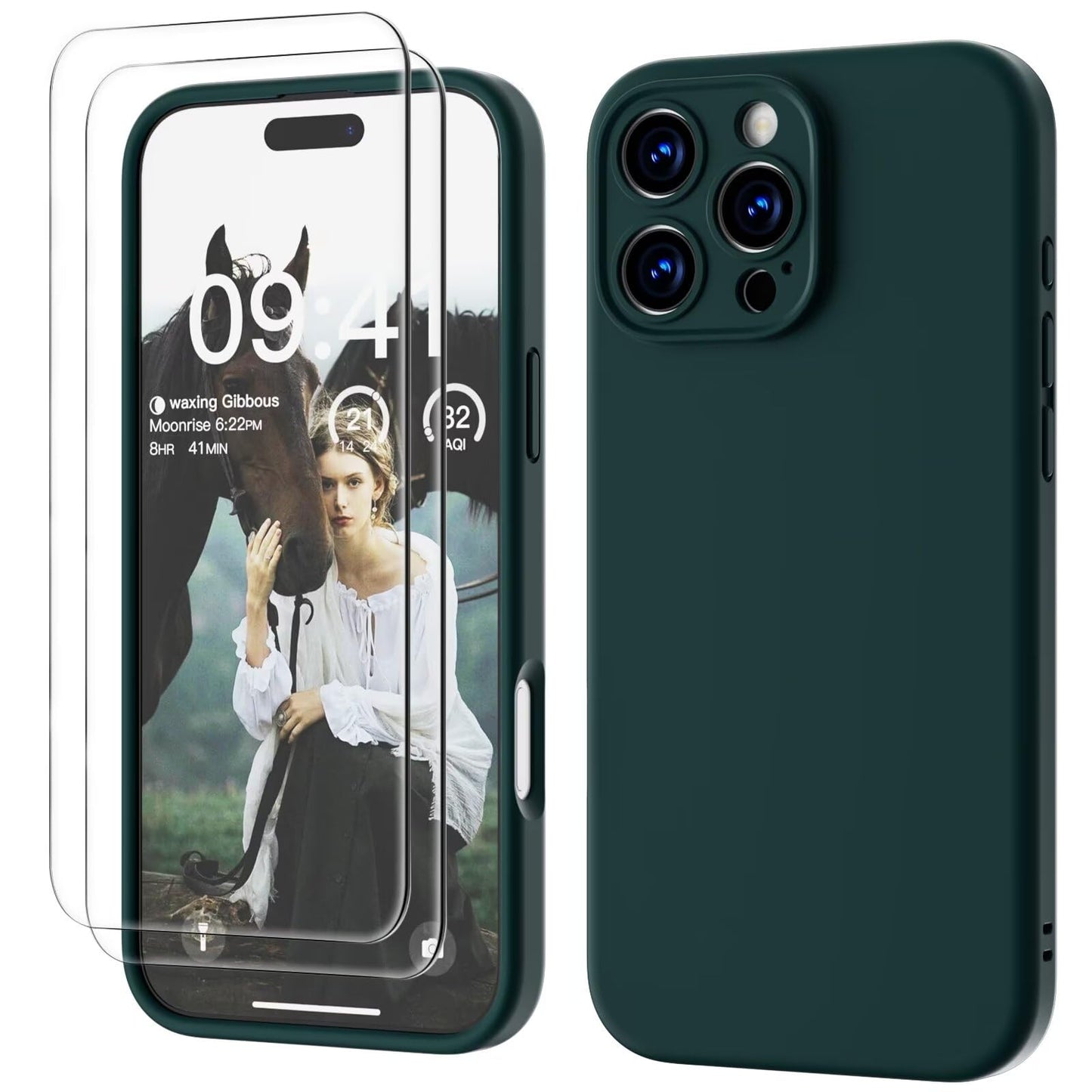 GOODVISH 3 IN 1 for iPhone 16 Case 6.1 inch, Upgraded Camera Protection, 2X HD Screen Protector, Liquid Silicone Anti-Scratch Shockproof Gel Rubber Anti-Fingerprint Phone Case Cover, Stone Grey