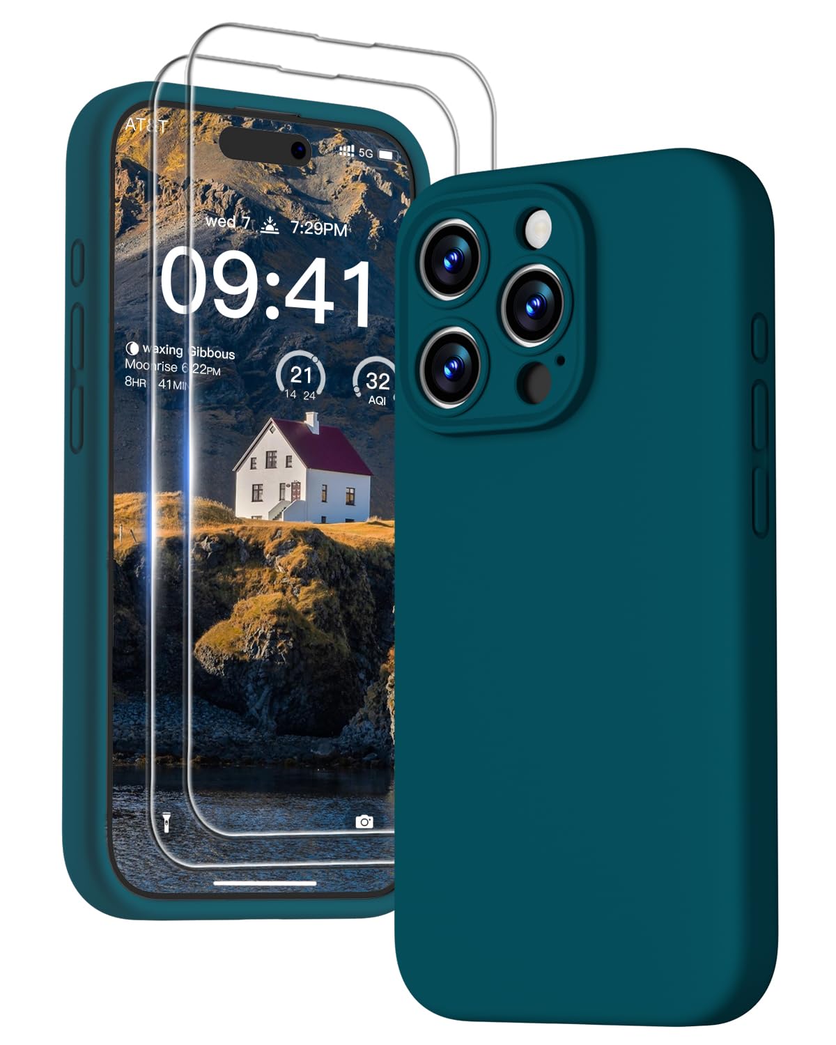 GOODVISH 3 IN 1 for iPhone 16 Case 6.1 inch, Upgraded Camera Protection, 2X HD Screen Protector, Liquid Silicone Anti-Scratch Shockproof Gel Rubber Anti-Fingerprint Phone Case Cover, Stone Grey