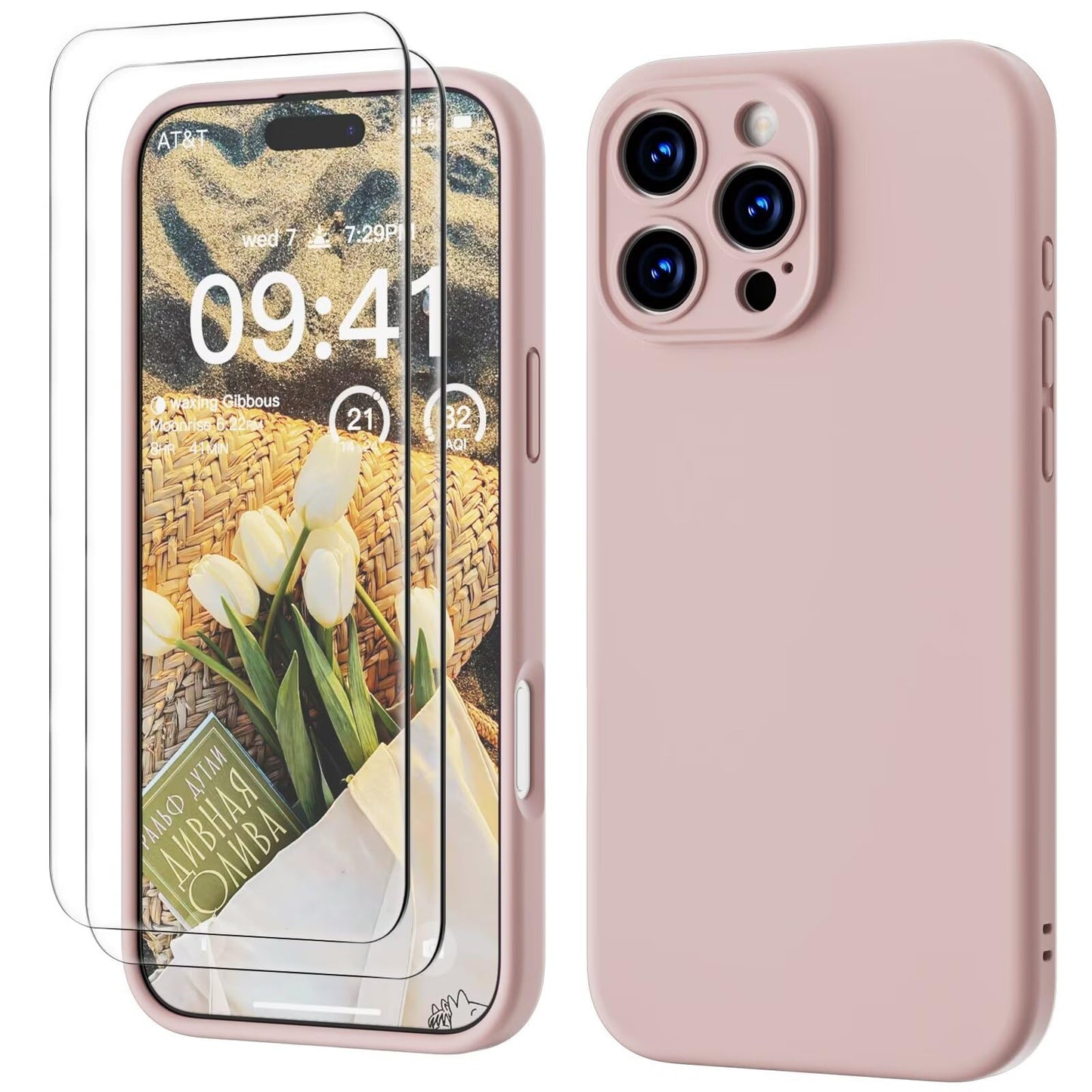 GOODVISH 3 IN 1 for iPhone 16 Case 6.1 inch, Upgraded Camera Protection, 2X HD Screen Protector, Liquid Silicone Anti-Scratch Shockproof Gel Rubber Anti-Fingerprint Phone Case Cover, Stone Grey