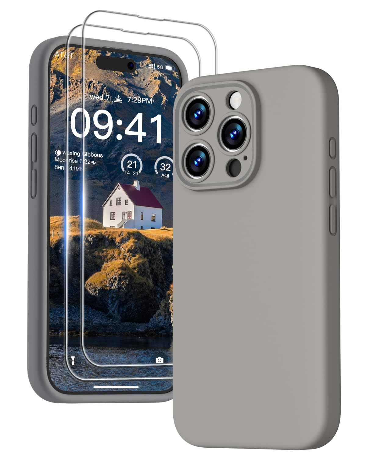 GOODVISH 3 IN 1 for iPhone 16 Case 6.1 inch, Upgraded Camera Protection, 2X HD Screen Protector, Liquid Silicone Anti-Scratch Shockproof Gel Rubber Anti-Fingerprint Phone Case Cover, Stone Grey