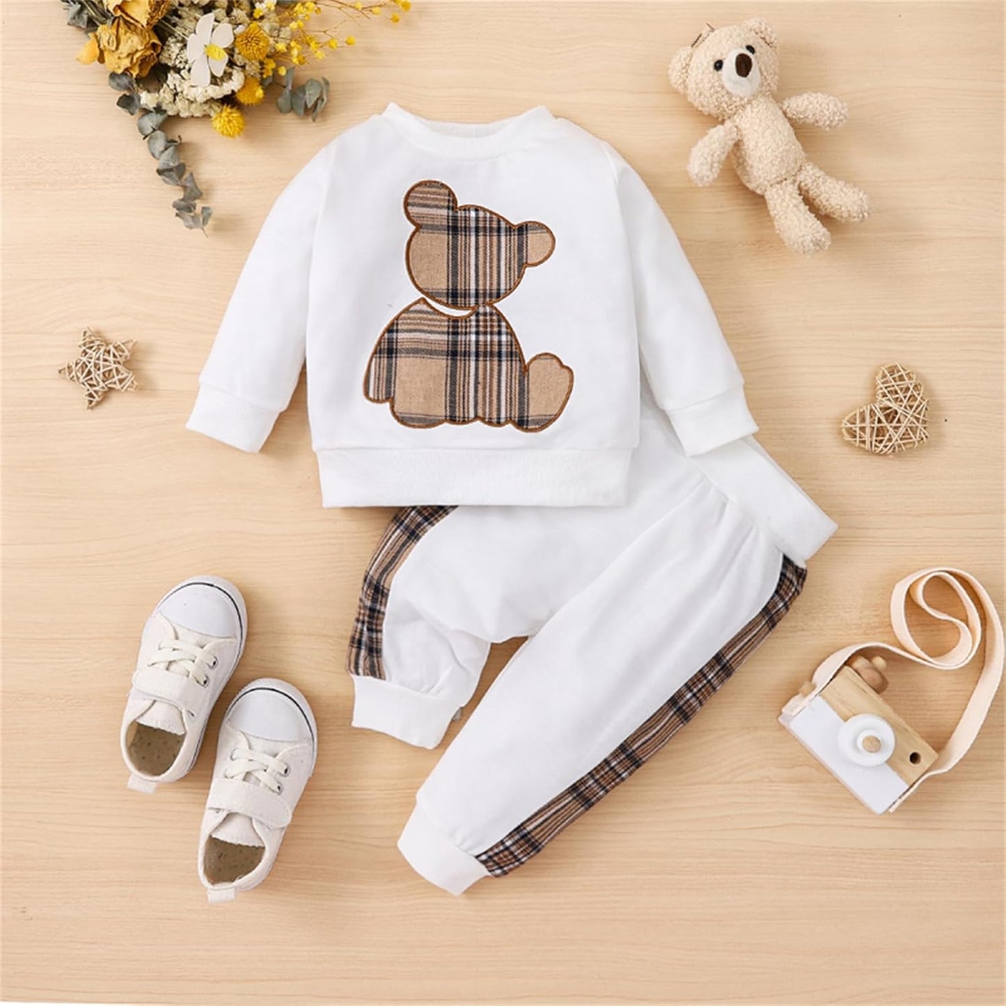 PATPAT Baby Boy Clothes Baby Girl Sweatshirt Pant Sets Newborn Fall Winter Long-sleeve Bear Embroidered Outfit