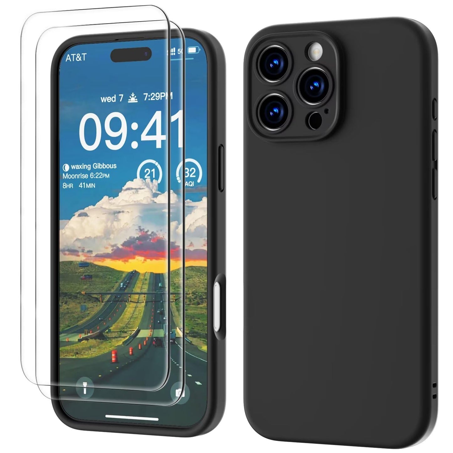 GOODVISH 3 IN 1 for iPhone 16 Case 6.1 inch, Upgraded Camera Protection, 2X HD Screen Protector, Liquid Silicone Anti-Scratch Shockproof Gel Rubber Anti-Fingerprint Phone Case Cover, Stone Grey