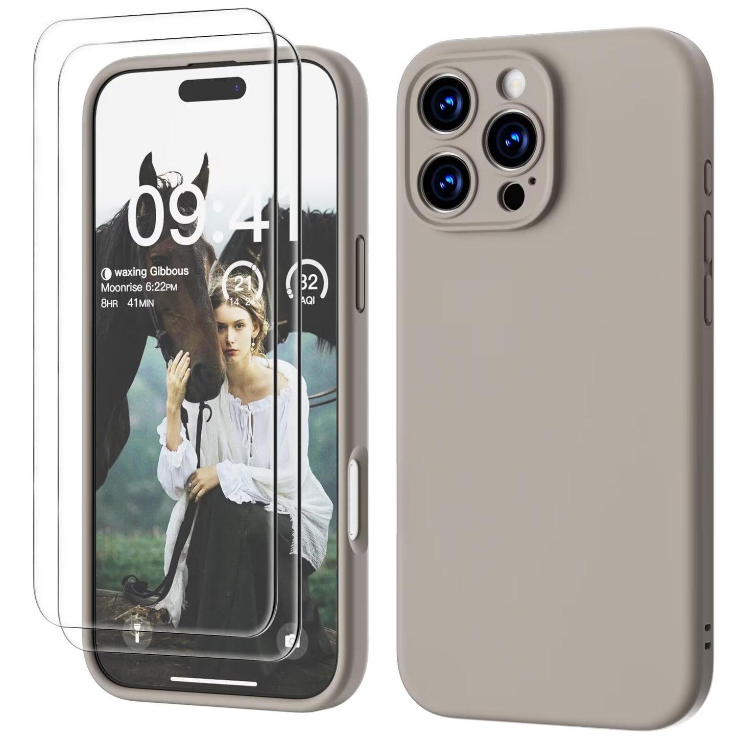 GOODVISH 3 IN 1 for iPhone 16 Case 6.1 inch, Upgraded Camera Protection, 2X HD Screen Protector, Liquid Silicone Anti-Scratch Shockproof Gel Rubber Anti-Fingerprint Phone Case Cover, Stone Grey
