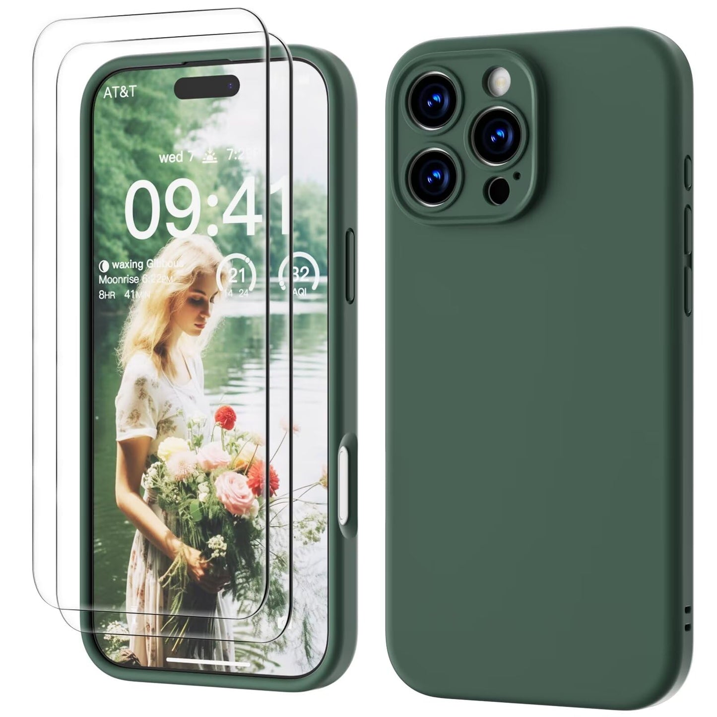 GOODVISH 3 IN 1 for iPhone 16 Case 6.1 inch, Upgraded Camera Protection, 2X HD Screen Protector, Liquid Silicone Anti-Scratch Shockproof Gel Rubber Anti-Fingerprint Phone Case Cover, Stone Grey