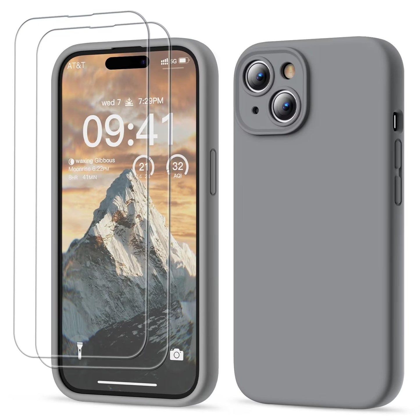 GOODVISH 3 IN 1 for iPhone 16 Case 6.1 inch, Upgraded Camera Protection, 2X HD Screen Protector, Liquid Silicone Anti-Scratch Shockproof Gel Rubber Anti-Fingerprint Phone Case Cover, Stone Grey