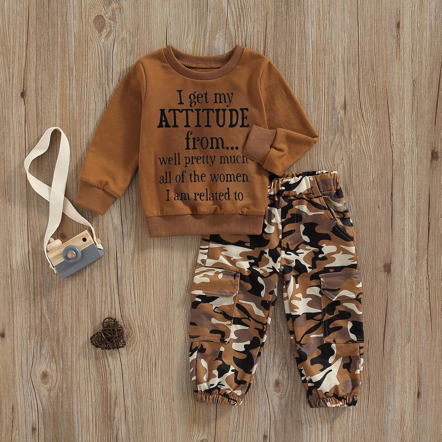 1-6 Years Toddler Baby Girls Fall Clothes Letter Print Long Sleeve Sweatshirt and Stretch Camouflage Pants Set 2 Piece Outfit