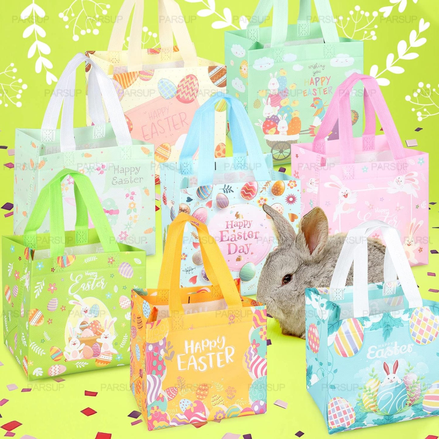 16PCS Happy Easter Egg Hunt Bags, Easter Bunny Carrot Chick Egg Bags with Handles, Easter Treat Bags, Non-Woven Easter Bags for Gifts Wrapping, Egg Hunt, Easter Party Supplies, 21×20×15cm