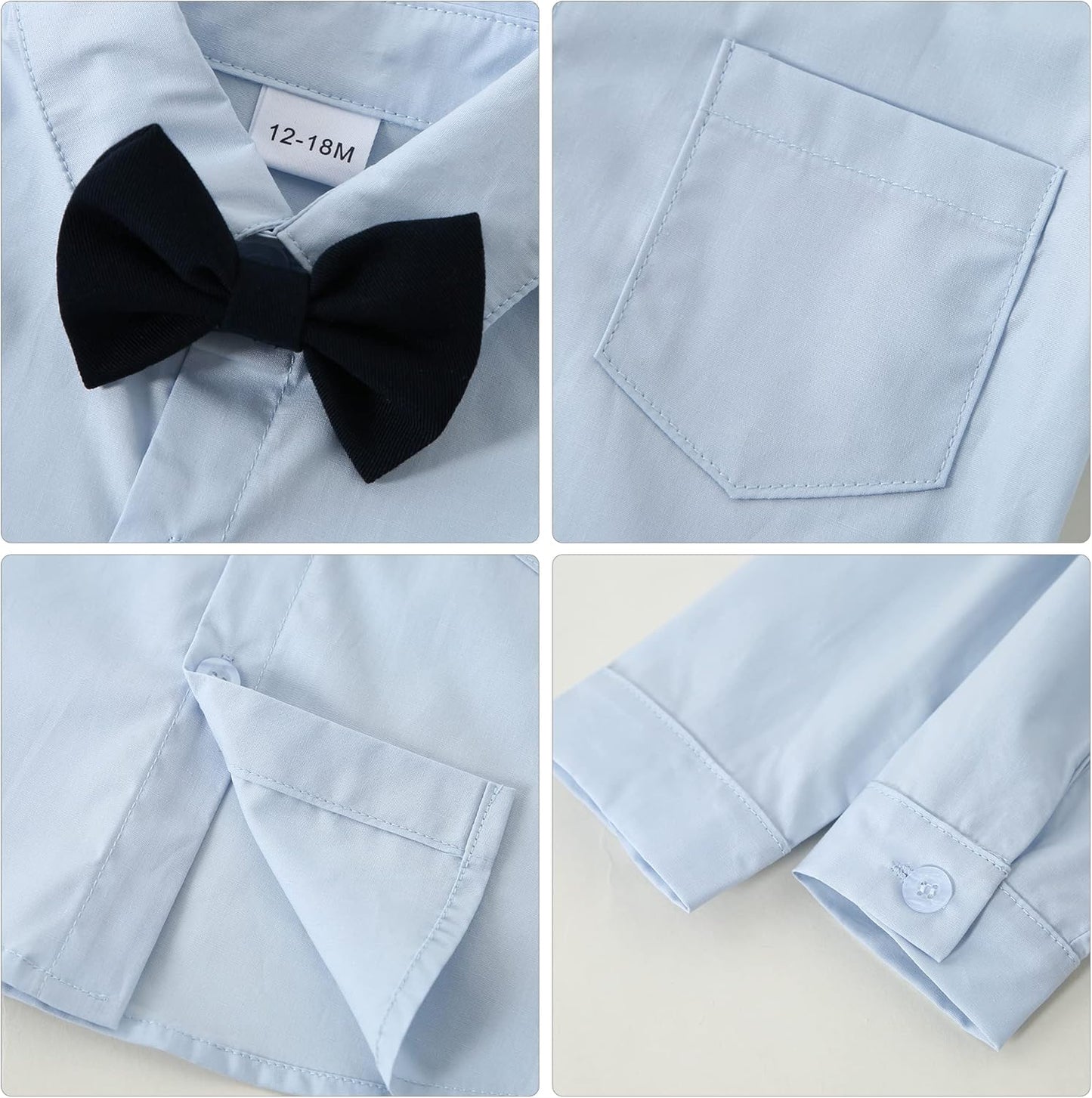 ZOEREA Baby Boy Gentleman Outfits Clothes Sets 1-5 Years Infant Birthday Party Wedding Long Sleeve Formal Dress Shirt+Bowtie+Vest+Boutonniere+Suspender Pants