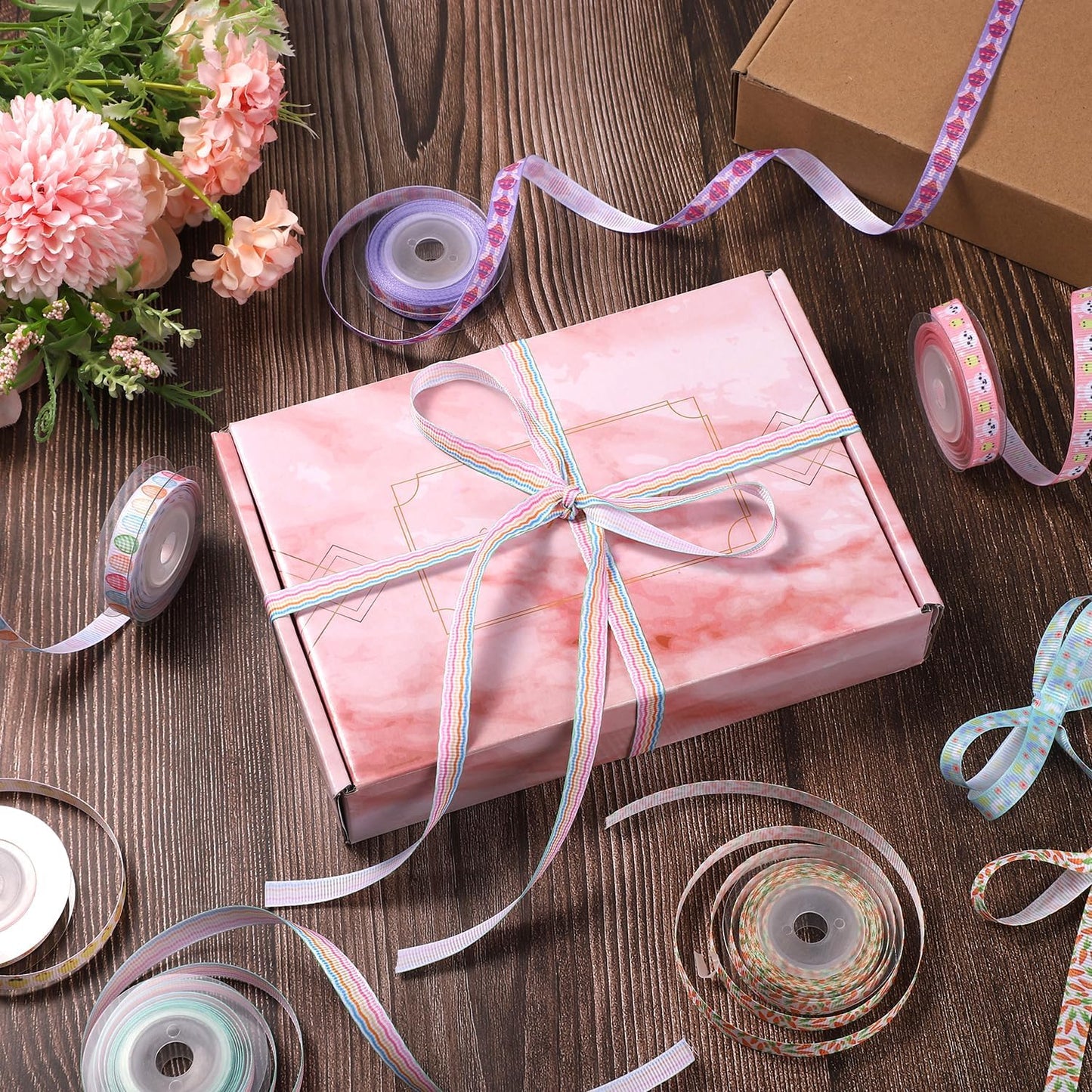 12 Rolls Easter Ribbons, 0.40 Inch x 5 Yards per Roll Chick Bunny Easter Egg Ribbon Easter Grosgrain Ribbon Spring Ribbon Easter Ribbon for Crafts Gift Wrapping Party Decor
