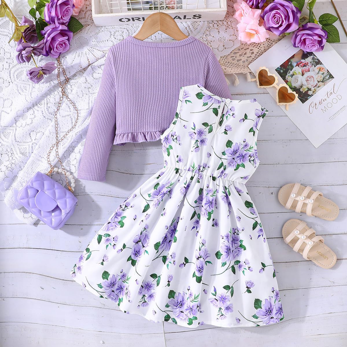 Yanmucy Little Girls Dresses with Cardigan Sets 2PCS Baby Girls Floral Dresses Toddler Kids Long Sleeve Ruffle Coat Girls Clothes for 2-8 Years