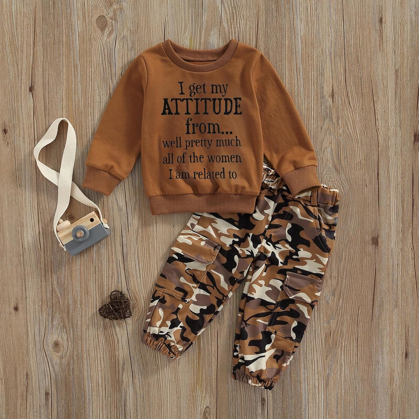 1-6 Years Toddler Baby Girls Fall Clothes Letter Print Long Sleeve Sweatshirt and Stretch Camouflage Pants Set 2 Piece Outfit