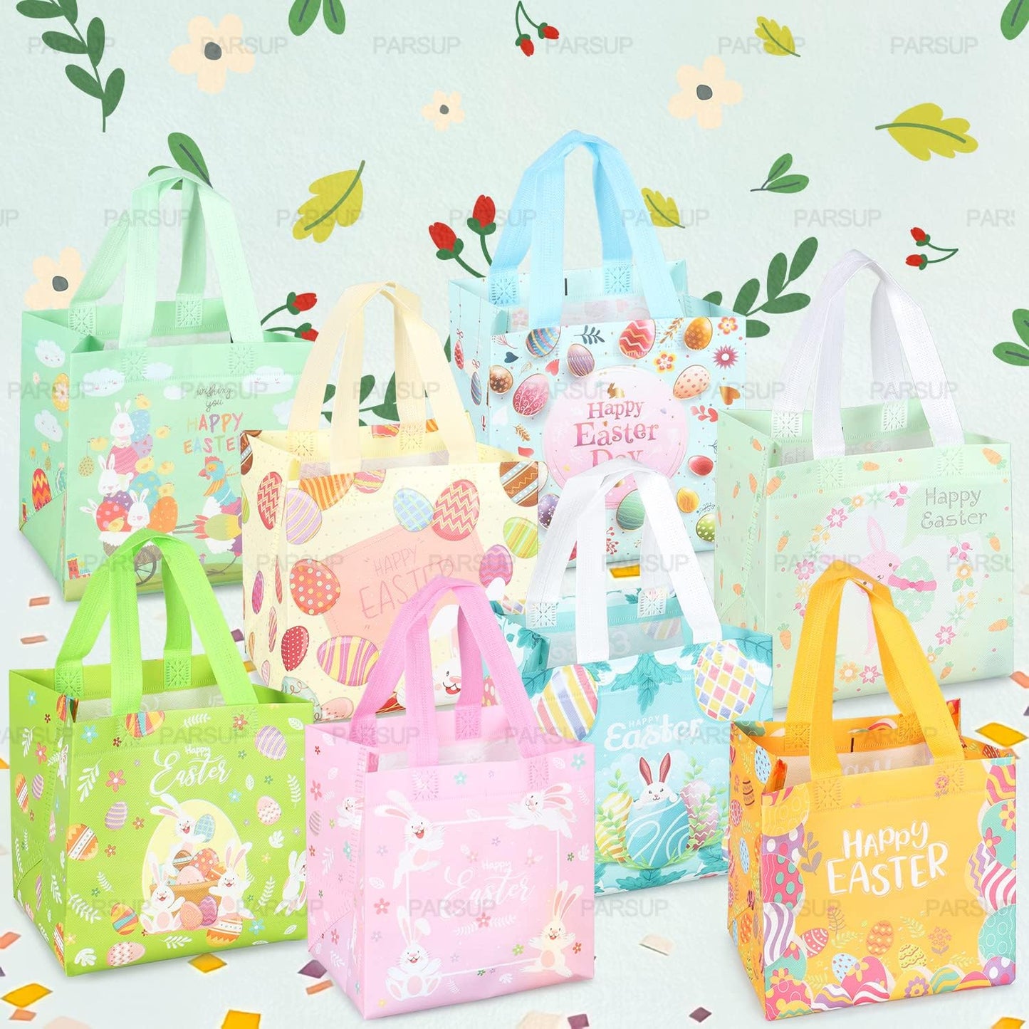 16PCS Happy Easter Egg Hunt Bags, Easter Bunny Carrot Chick Egg Bags with Handles, Easter Treat Bags, Non-Woven Easter Bags for Gifts Wrapping, Egg Hunt, Easter Party Supplies, 21×20×15cm