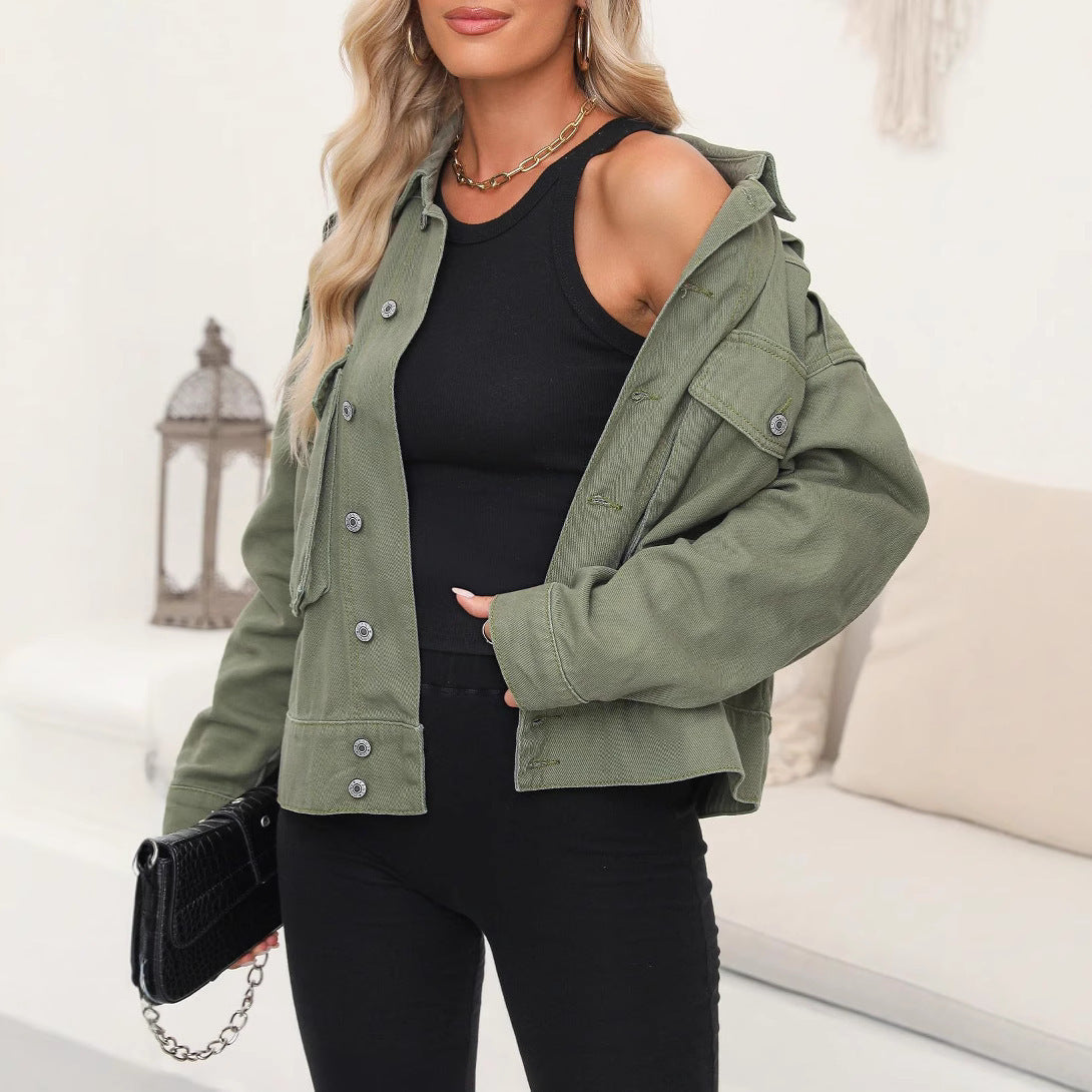 Women's Long-sleeved Hooded Denim Coat