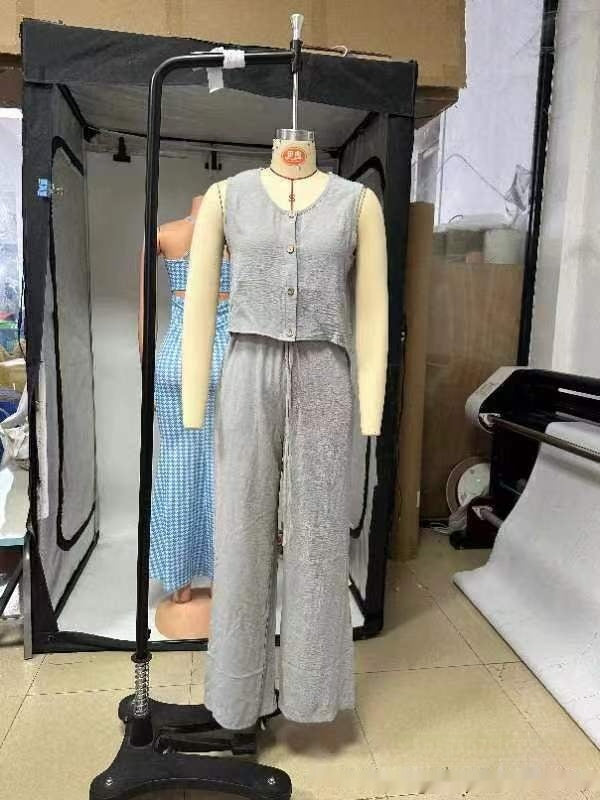 Elegant Women's Suit V-neck Vest Loose Wide Leg Pants