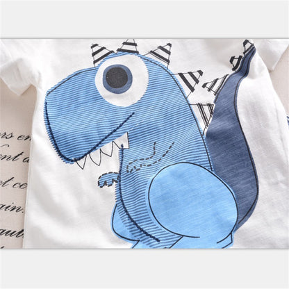 Dinosaur Short Sleeve Stripe Shorts Set