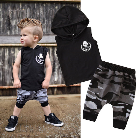 2PCS Toddler Kids Baby Boy Sleeveless Hood