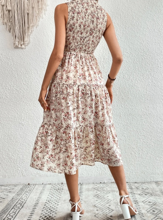 Floral Print Layered Hem Dress Maxi Vacation Beach Outfits Women