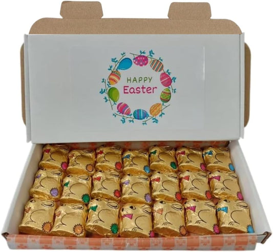 21 x Easter Milk Chocolate Crème Filled Bunnies Foil Easter Gold Bunnies Rabbit Delicious Chocolate Golden Bunnies for Easter Egg Hunts Gifts box for Kids Adult