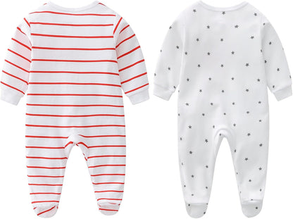 AOMOMO Baby Clothes Newborn Bodysuits I Love Daddy Mummy Romper Set, Cotton Footed Pajamas for Baby Girls and Boys