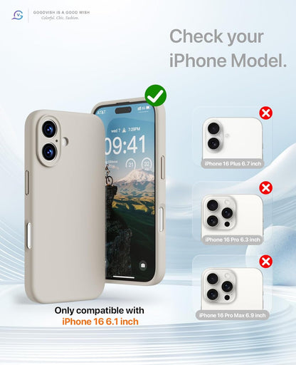 GOODVISH 3 IN 1 for iPhone 16 Case 6.1 inch, Upgraded Camera Protection, 2X HD Screen Protector, Liquid Silicone Anti-Scratch Shockproof Gel Rubber Anti-Fingerprint Phone Case Cover, Stone Grey