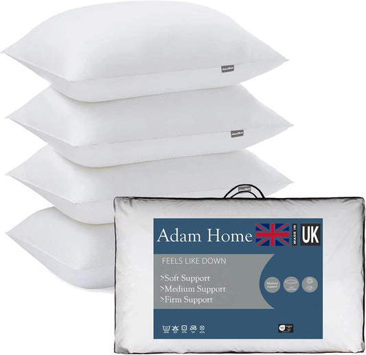 Adam Home Pillows 4 Pack Hotel Quality Pillows Side Sleeper Bounce Back Bed Pillow Hypoallergenic & Dust Proof Resistant Premium Filled Pillows Pack of 4, White