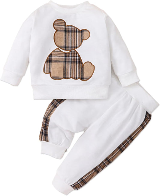 PATPAT Baby Boy Clothes Baby Girl Sweatshirt Pant Sets Newborn Fall Winter Long-sleeve Bear Embroidered Outfit
