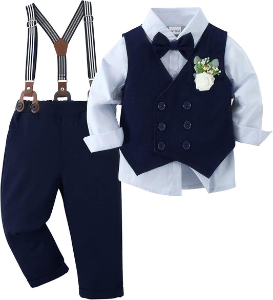 ZOEREA Baby Boy Gentleman Outfits Clothes Sets 1-5 Years Infant Birthday Party Wedding Long Sleeve Formal Dress Shirt+Bowtie+Vest+Boutonniere+Suspender Pants
