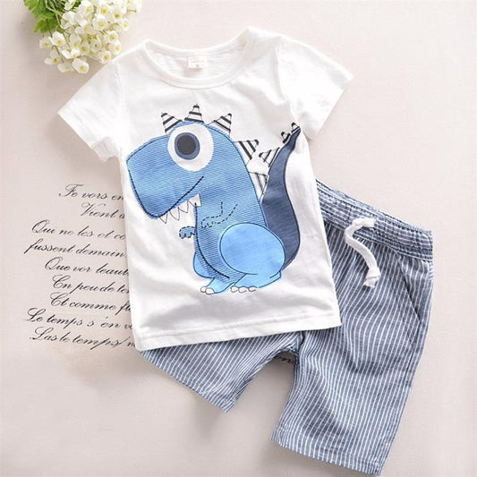 Dinosaur Short Sleeve Stripe Shorts Set