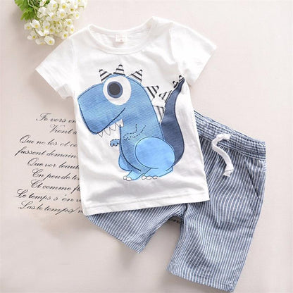 Dinosaur Short Sleeve Stripe Shorts Set