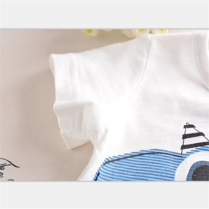 Dinosaur Short Sleeve Stripe Shorts Set