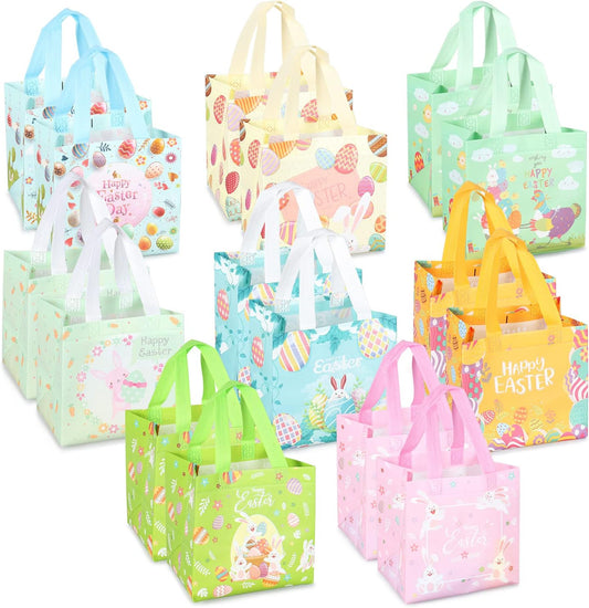 16PCS Happy Easter Egg Hunt Bags, Easter Bunny Carrot Chick Egg Bags with Handles, Easter Treat Bags, Non-Woven Easter Bags for Gifts Wrapping, Egg Hunt, Easter Party Supplies, 21×20×15cm