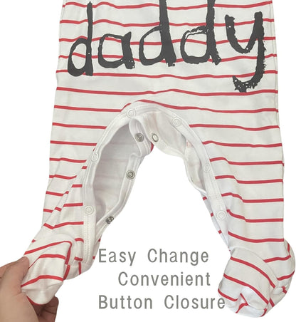 AOMOMO Baby Clothes Newborn Bodysuits I Love Daddy Mummy Romper Set, Cotton Footed Pajamas for Baby Girls and Boys