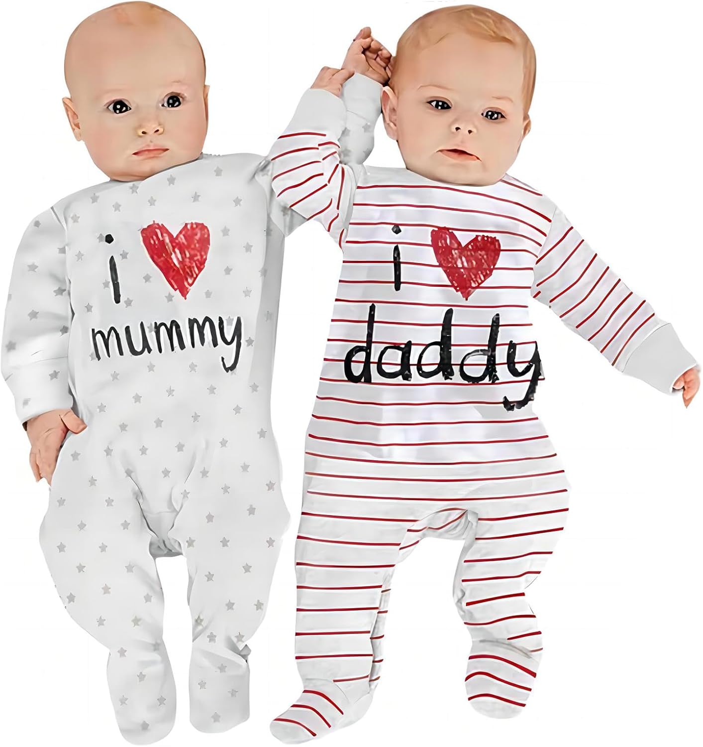 AOMOMO Baby Clothes Newborn Bodysuits I Love Daddy Mummy Romper Set, Cotton Footed Pajamas for Baby Girls and Boys
