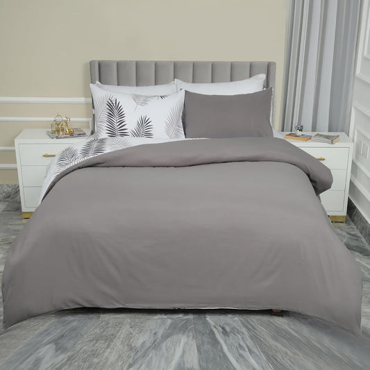 Imperial Rooms Double Duvet Set Soft Printed Bedding Set Brushed Microfiber Duvet Cover with Pillowcases (Leaf 200x200 CM)