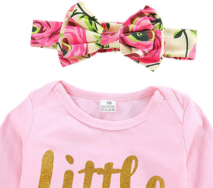 ChYoung Baby Girl Clothes Set Newborn Outfit Little Sister Romper Top and Rose Printed Pant and Headband 3 Pieces