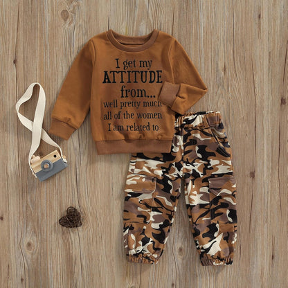1-6 Years Toddler Baby Girls Fall Clothes Letter Print Long Sleeve Sweatshirt and Stretch Camouflage Pants Set 2 Piece Outfit