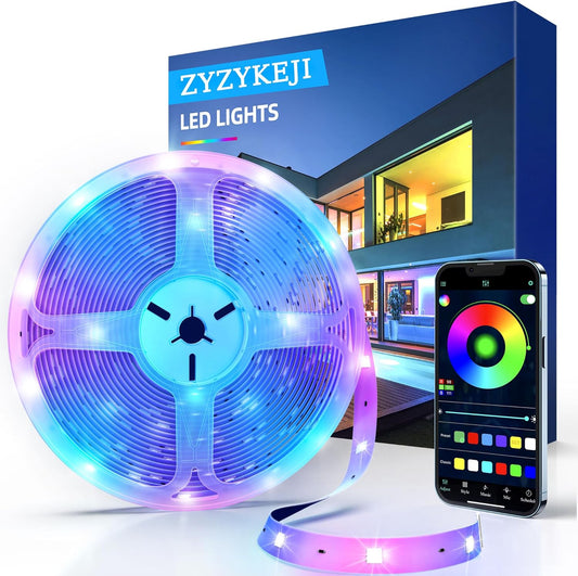 zyzykeji Led Lights 5m, Led Strip Light with Music Sync Color Changing, RGB Led Strip Lights with Smart App & Remote Control for Bedroom, Led Light Strips for Lighting Flexible Home Decoration