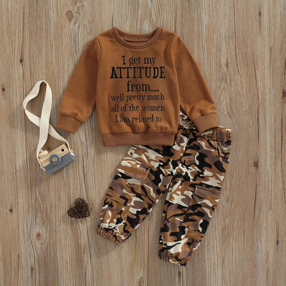 1-6 Years Toddler Baby Girls Fall Clothes Letter Print Long Sleeve Sweatshirt and Stretch Camouflage Pants Set 2 Piece Outfit