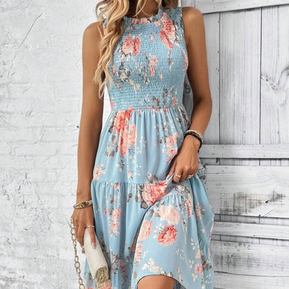 Floral Print Layered Hem Dress Maxi Vacation Beach Outfits Women