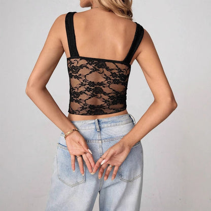 Lace See-through Low-cut Sweet Girl Fried Street Wear Vest Top