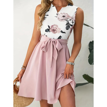V-neck Sleeveless Dress With Belt