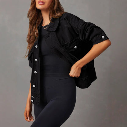 Women's Long-sleeved Hooded Denim Coat